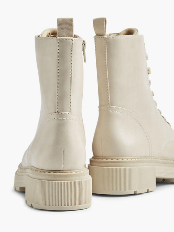 Beige Chunky Lace Up Boots