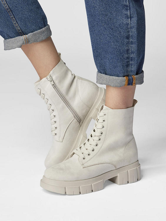 Light Beige Chunky Lace Up Ankle Boot