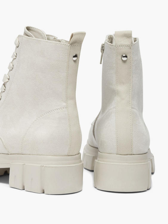 Light Beige Chunky Lace Up Ankle Boot