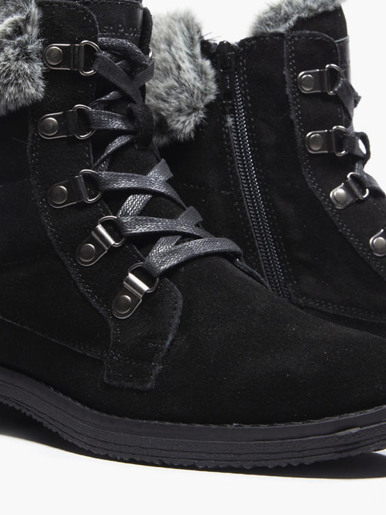 Black Leather And Suede Lace Up Boots