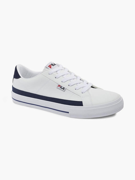 White/Navy Canvas Lace Up Trainers