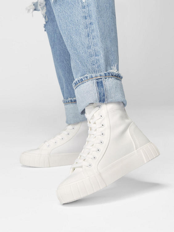 Ladies White Lace-up Hi-Tops with Chunky Sole
