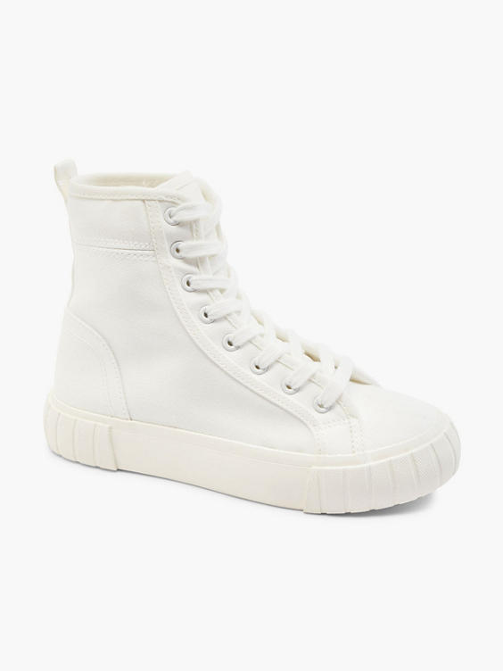 Ladies White Lace-up Hi-Tops with Chunky Sole