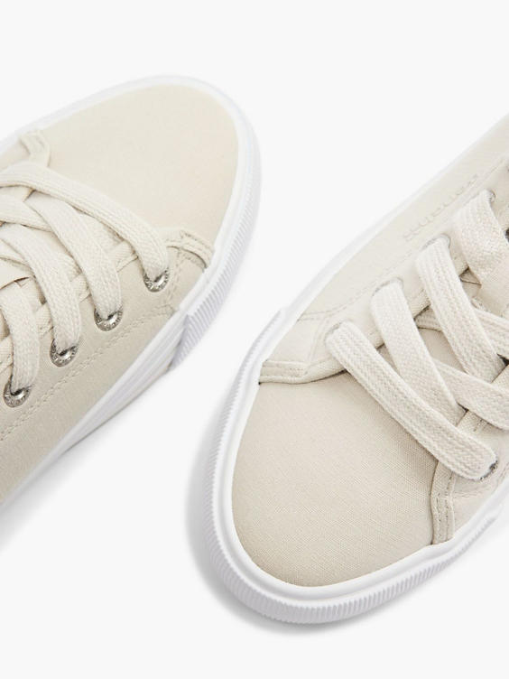 Ladies Beige Bench Canvas Lace-up Trainers