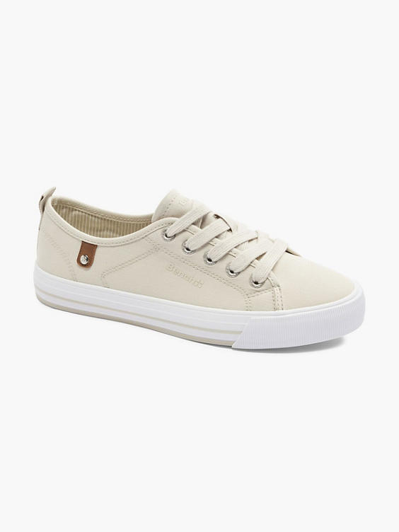 Ladies Beige Bench Canvas Lace-up Trainers