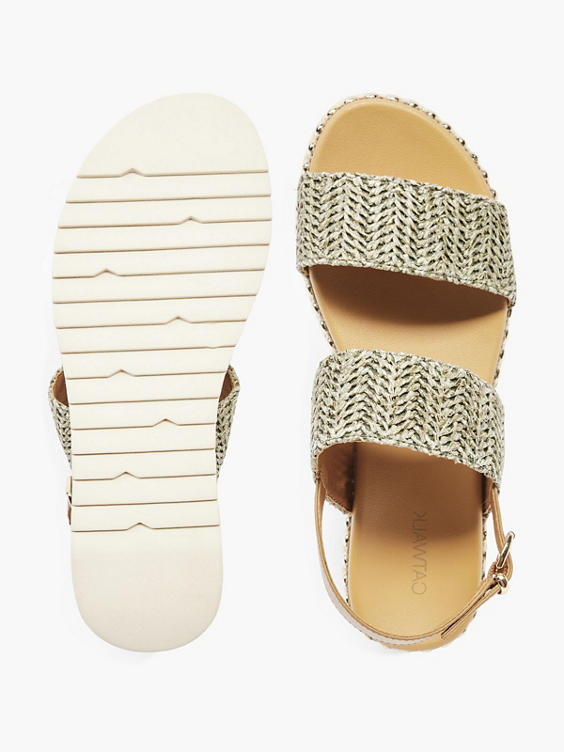 Khaki Woven Strap Sandal with Studded Detail