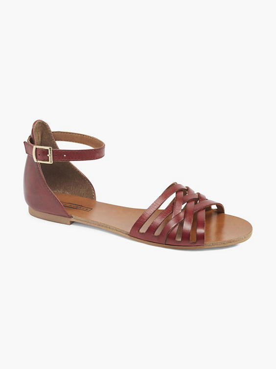 Red Leather Woven Sandal