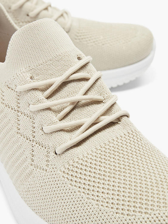 Ladies Fly Knit Taupe Lace-up Trainers