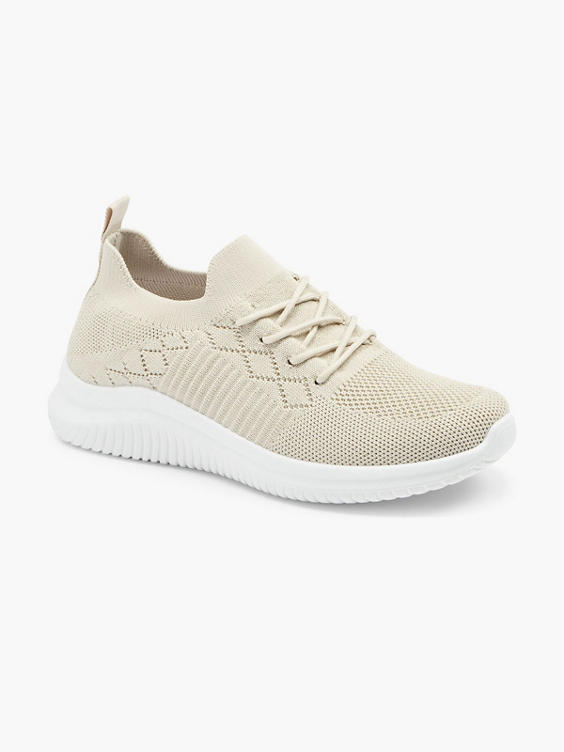 Ladies Fly Knit Taupe Lace-up Trainers