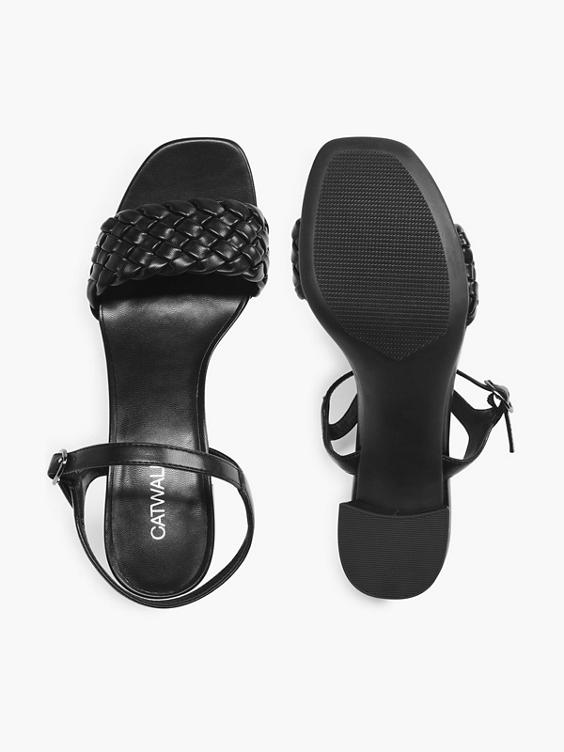 Black Braided Block Heel Sandal
