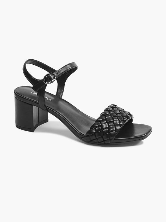 Black Braided Block Heel Sandal