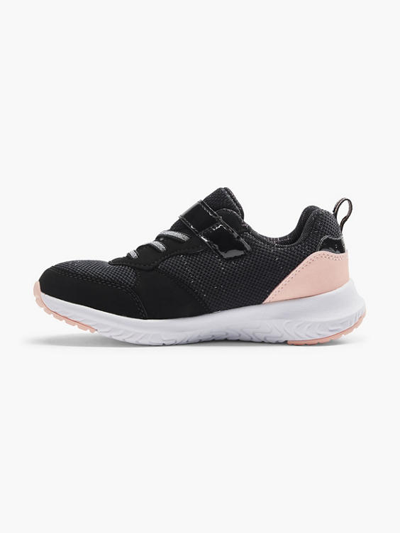 Junior Girls Black And Pink Strap Trainers 