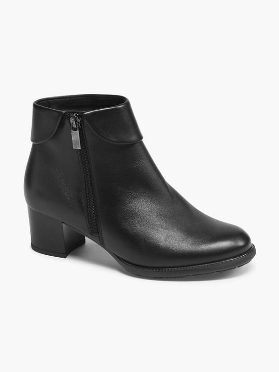 (Medicus) Black Leather Heeled Zip Ankle Boot in Black | DEICHMANN