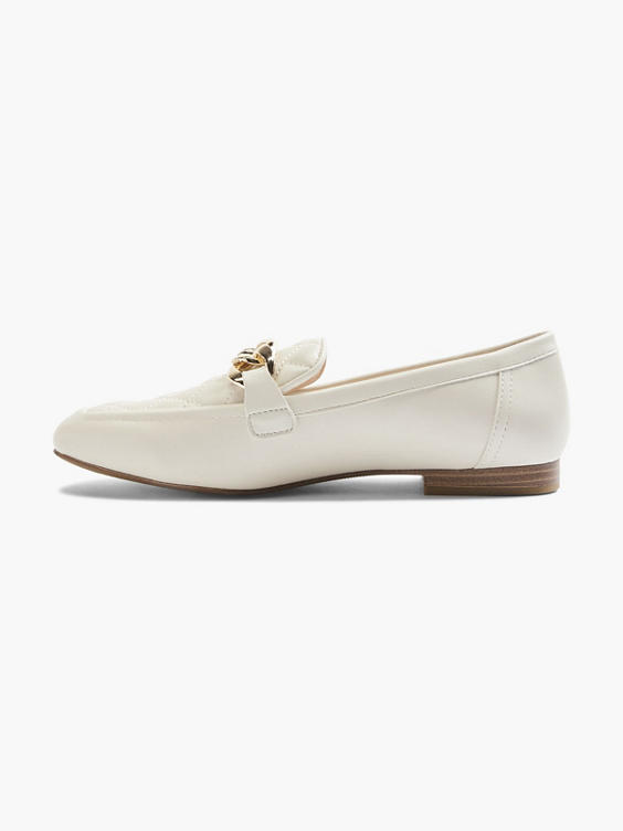 Cream Quilted Gold Chain Loafer