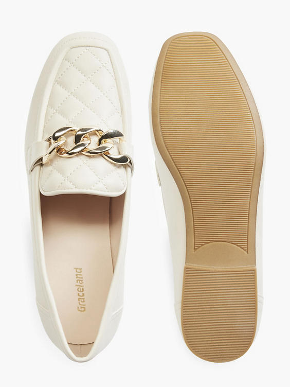 Cream Quilted Gold Chain Loafer