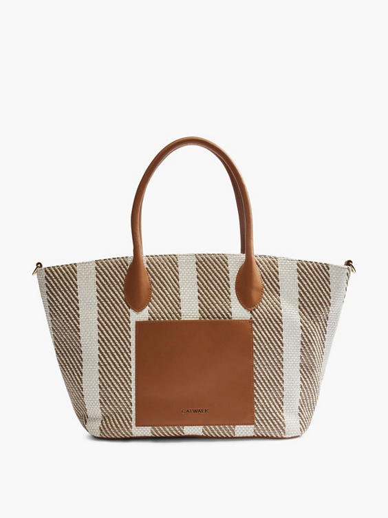 White and Brown Striped Shoulder Bag
