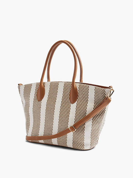 White and Brown Striped Shoulder Bag