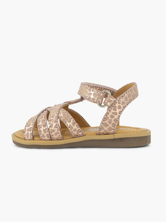 Roze leren sandaal panterprint velcro