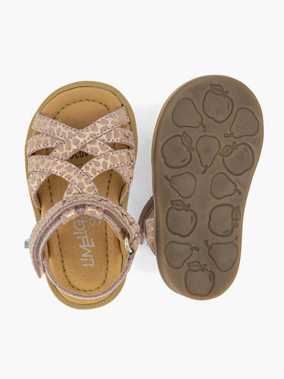 Roze leren sandaal panterprint velcro