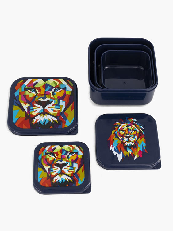 Blauwe snackbox leeuw 3 in 1