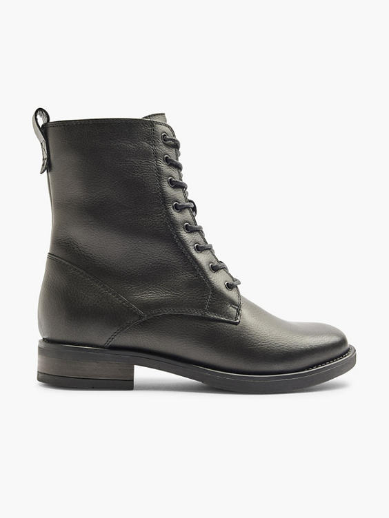 Grey Leather Fleece Lined Lace Up Boot