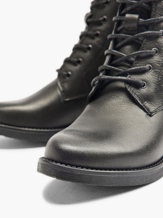 Grey Leather Fleece Lined Lace Up Boot