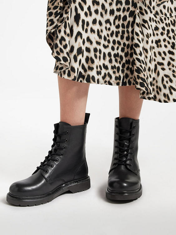 Black Leather Lace Up Ankle Boot