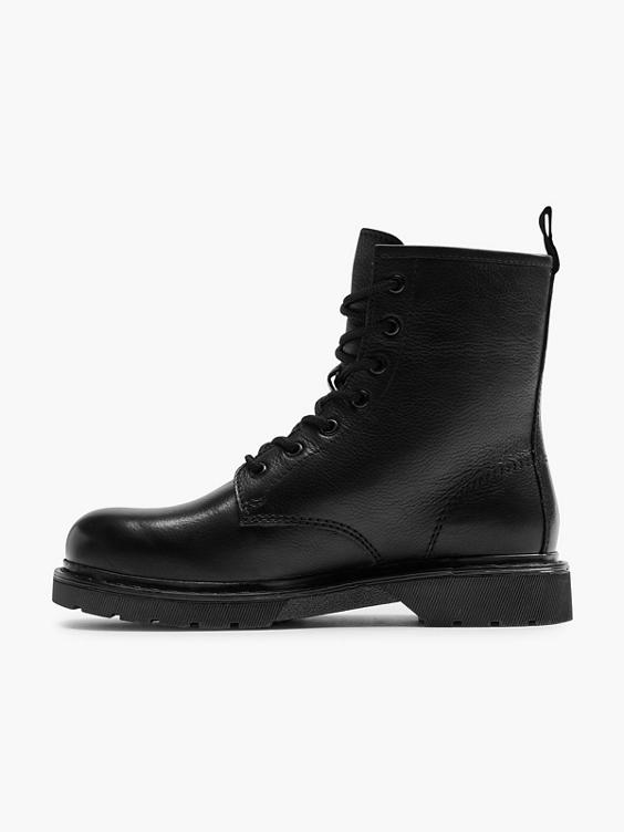 Black Leather Lace Up Ankle Boot