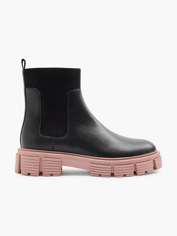 Black Chunky Chelsea Boot With Pink Sole