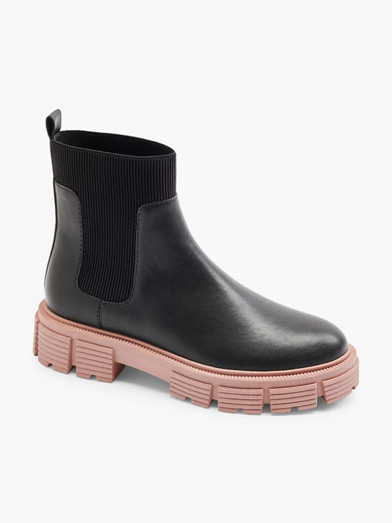 Black Chunky Chelsea Boot With Pink Sole