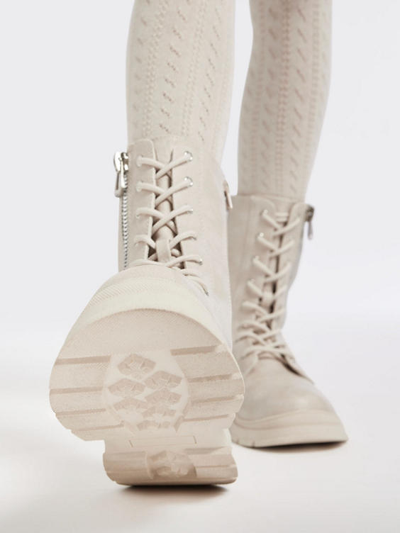 Teen Girl Cream Lace Detail Zip Boots 