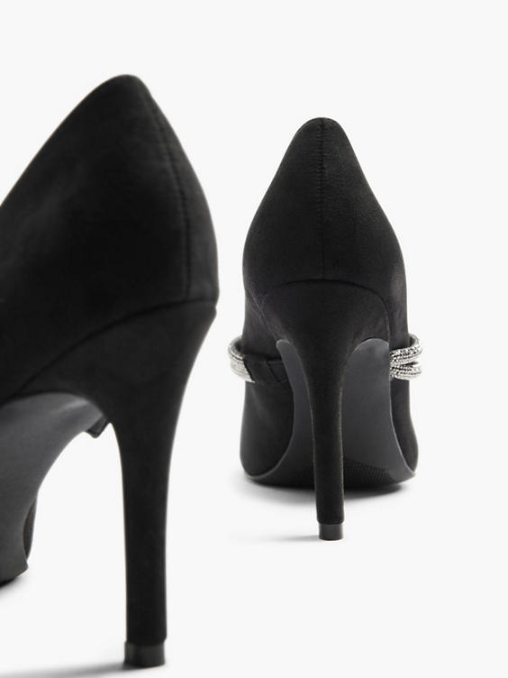 Black Pointed Stilleto Heel With Glitter Strap Detail