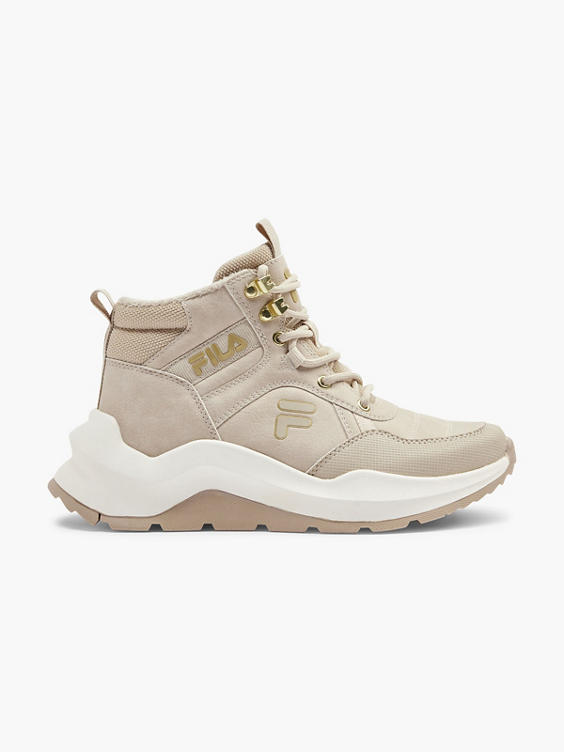 Light Beige and Gold Fila Fur Lined Lace up Boot