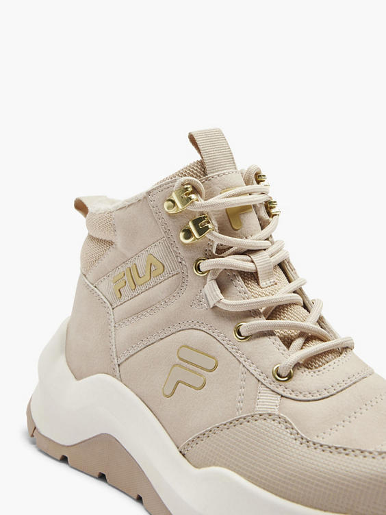 Light Beige and Gold Fila Fur Lined Lace-up Boot