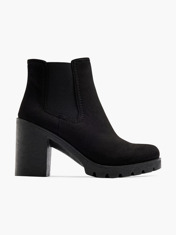 Black Chunky Suede Heeled Chelsea Boot