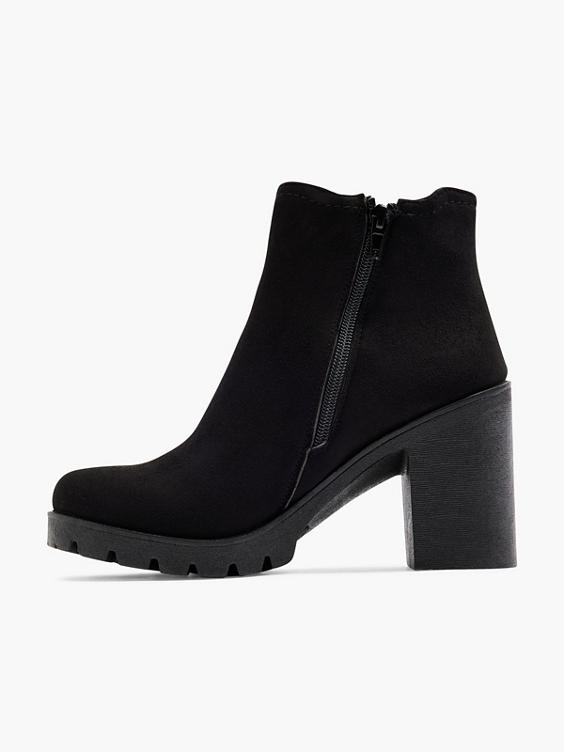Black Chunky Suede Heeled Chelsea Boot