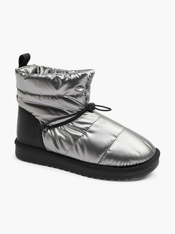 Silver and Black Quilted Ankle Boot