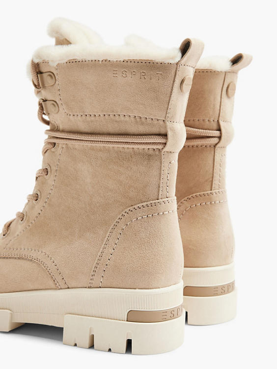 Beige Faux Fur Lined Boot With Wrap Around Laces