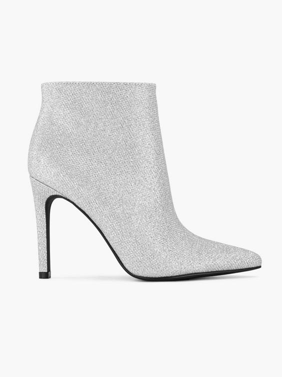 Silver Glitter Stiletto High Heeled Ankle Boot
