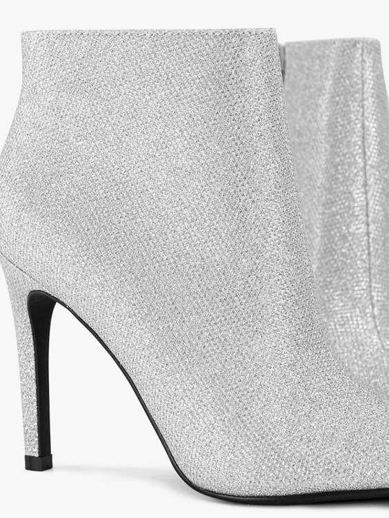 Silver Glitter Stiletto High Heeled Ankle Boot