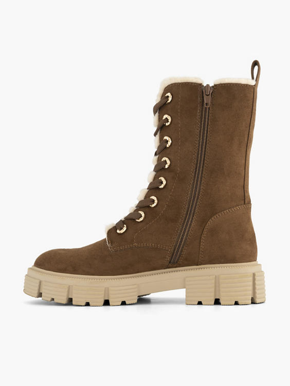 Taupe hoge pantoffel plush gevoerd