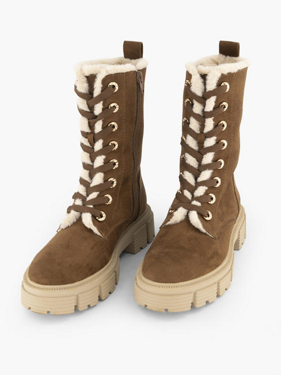 Taupe hoge pantoffel plush gevoerd