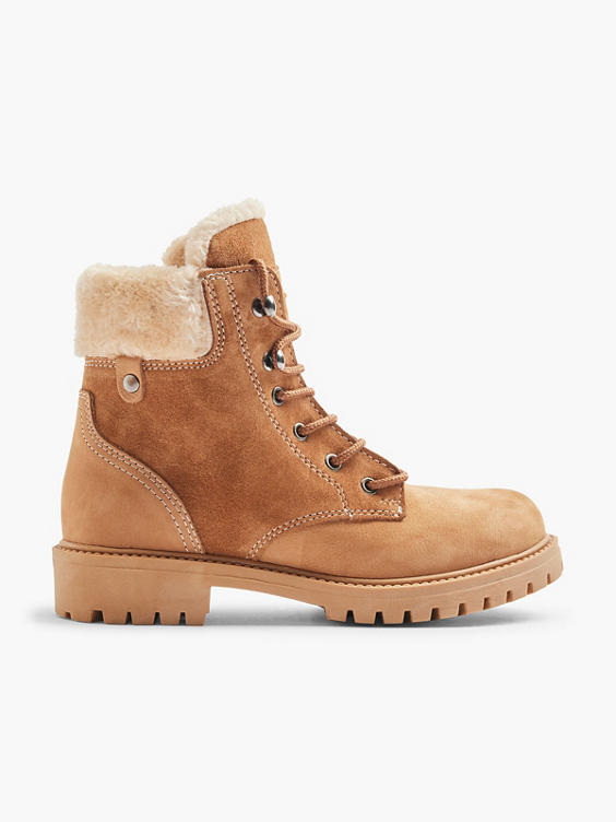 Tan Faux Fur Lined Leather Hiker Boot