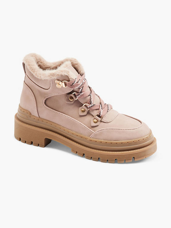Pink Fur Lined Hiker Lace Up Ankle Boot