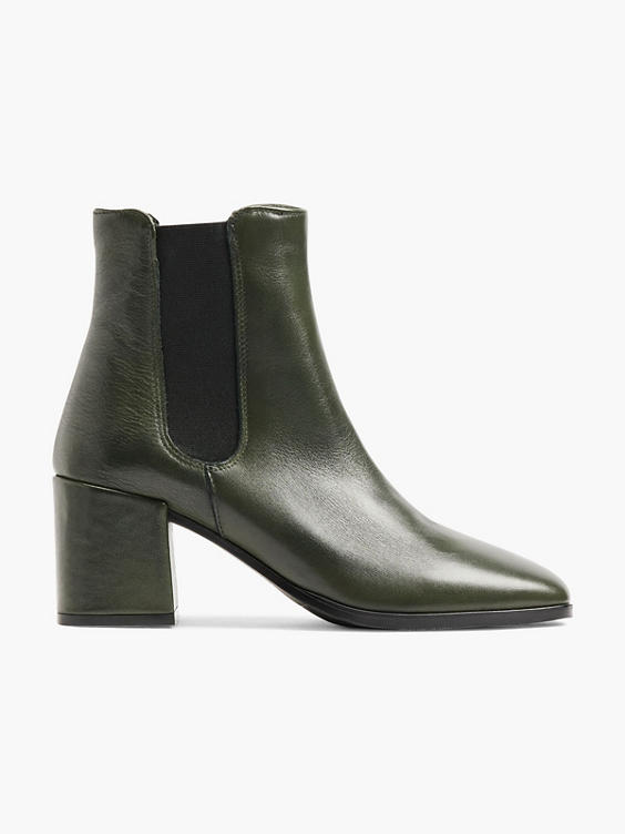 Dark Green Leather Heeled Chelsea Boot