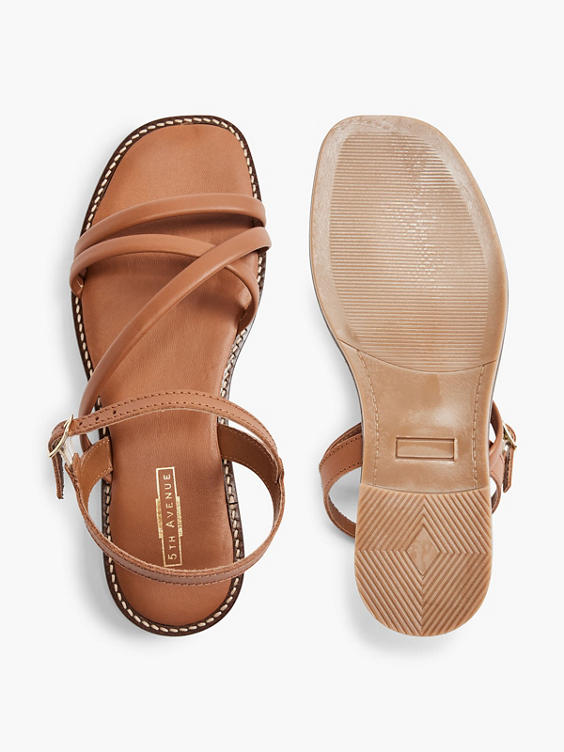 5th Avenue) Brown Leather Multi Strap Buckle Sandal in Brown 