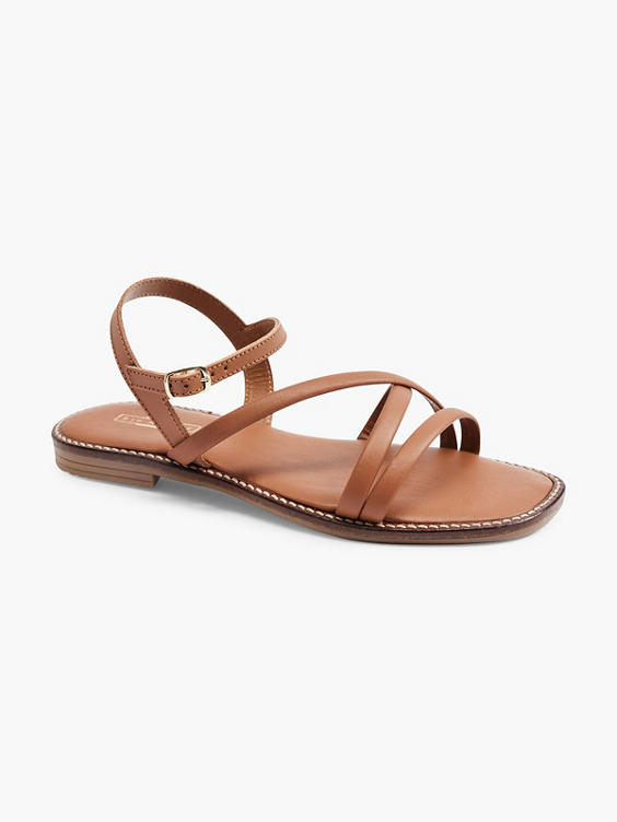 5th Avenue) Brown Leather Multi Strap Buckle Sandal in Brown 