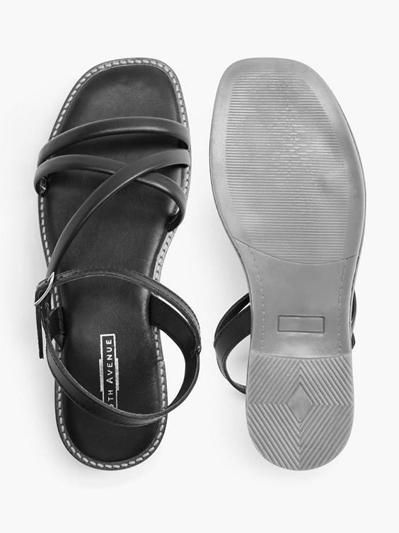 Black Leather Multi Strap Buckle Sandal