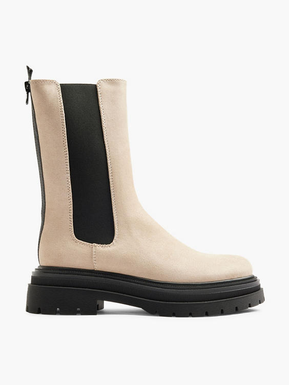 Beige Tall Chelsea Boot with Black Panelling 
