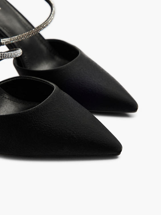 Black Pointed Toe Stiletto Heel with Diamante Straps